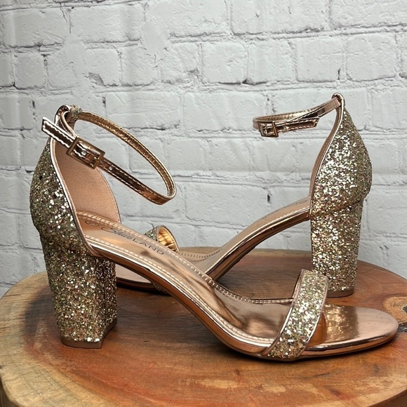 Shoe Land Madeline-Open Toe Chunky Block Heel Dress Sandals (RoseGoldGlitter) - Picture 2 of 14